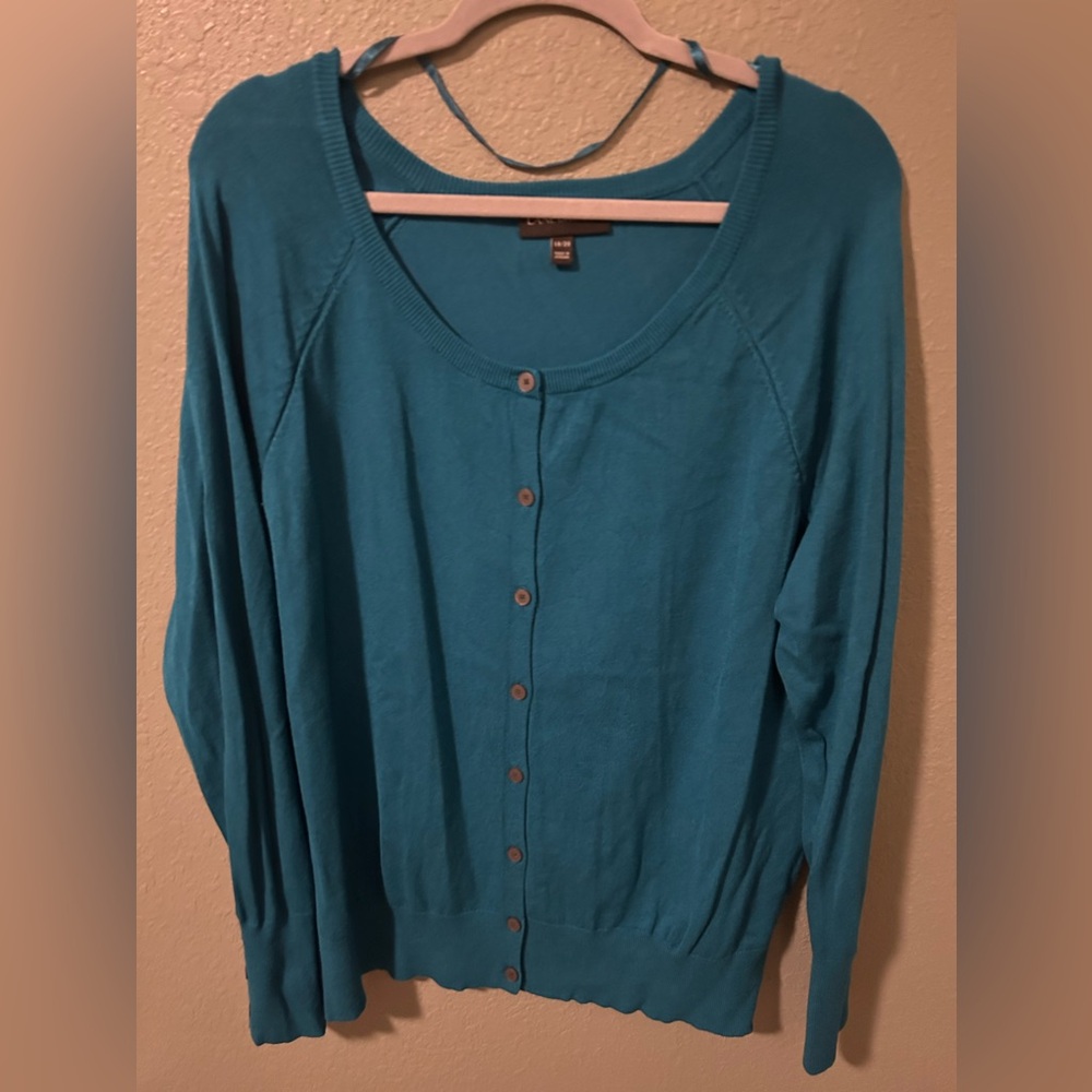 Lane Bryant Teal Button-Up Cardigan - Picture 2 of 6